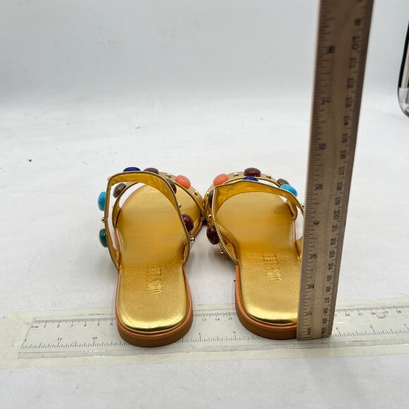 miss left Gold Jewelled Two Straps Open Toe Soft Insole Slip on Slide Sandals - Picture 5 of 8